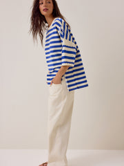 Alba Oversized Stripe Lace Trim Top