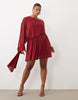 Curve Mesh Asymmetric Extreme One Sleeve Mini Dress In Berry