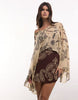 Plunge Mini Dress With Batwing Sleeve In Scarf Print