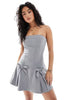 Glamorous Strapless Pleated Bow Mini Dress In Grey