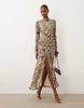Bardot Mesh Mock Neck High Split Maxi Dress In Leopard Print