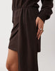 Long Sleeve Draped Waist Dress In Brown