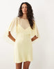 Satin Chiffon Cape Layer Mini Dress In Buttermilk