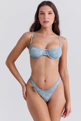 blue paisley high leg bikini bottom