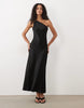 Mango Satin One Shoulder Midi Dress In Black
