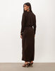 Slash Neck Long Sleeve Blouson Midi Dress In Chocolate