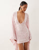 Sequin Plisse Batwing Mini Dress With Ruching Detail In Pink