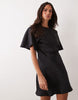 Satin Cape Back Detail Mini Dress In Black