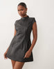 Bardot Pu High Neck Cap Sleeve Moulded Mini Dress In Black