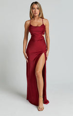 Sophie Maxi Dress - Cowl Neck Cross Back Dress in Red