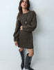 Nipped Waist Mini Dress In Chocolate