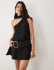 Kaiia Exclusive Halter Scarf Detail Chunky Eyelet Belted Mini Dress In Black