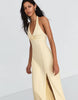 Bershka Halter Midi Dress With Linen In Yellow