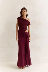 Modernity Mesh Off Shoulder Maxi Dress Burgundy