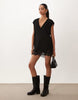 Cord V Neck Lace Trim Mini Shift Dress In Black