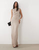 Satin Cowl Back Maxi Dress In Mushroom