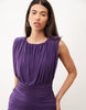 Power Shoulder Sleeveless Maxi Dress In Plum