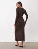 Long Sleeve Twist Hardware Detail Midi Dress In Choclate