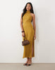 Chiffon High Neck Midi Dress In Ochre