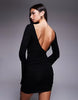Backless Waterfall Sleeve Ruched Side Mini Dress In Black