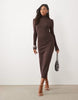 Pretty Lavish Flared Sleeve Knit Midaxi Dress In Chocolate