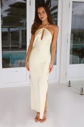 123 PROM Admired From All Angles Satin Halter Maxi Dress Yellow