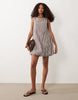 Bubble Hem Mini Dress In Mocha And Blue Check