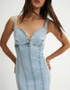River Island Plunge Neckline Bodycon Denim Dress In Denim - Light