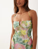 Mesh Exposed Seam Sculpted Cupped Maxi Dress In Green Floral Print