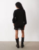 Long Sleeve T-Shirt Mini Dress With Lace In Black