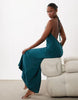 Satin Halter Neck Maxi Dress With Beaded Tassel Detail In Dark Teal