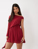 Mesh Asymmetric Extreme One Sleeve Mini Dress In Berry