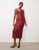 Bardot Satin Cami Lace Detail Midi Dress In Burgundy