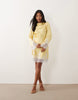 Tfnc Petite Satin Slash Neck Long Sleeve Lace Detail Mini Dress In Lemon