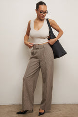 brown puppytooth wide leg high waist tailored trousers
