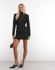 Exaggerated Sleeve Plisse Mini Dress In Black