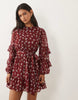 Wednesday'S Girl Long Sleeve Ruffle Mini Dress In Burgundy Floral