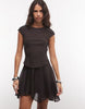 Monki Cap Sleeve Structured Chiffon Mini Dress In Chocolate Brown