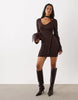 Kaiia Exclusive Knitted Scarf Detail Flare Sleeve Mini Dress In Chocolate