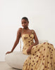 Mesh Exposed Seam Sculpted Cupped Maxi Dress In Blurred Polka Dot