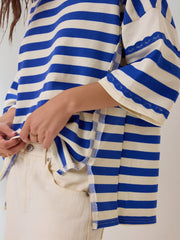 Alba Oversized Stripe Lace Trim Top