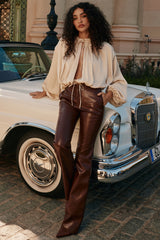 chocolate vegan leather trousers