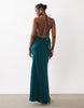 Satin Halter Neck Maxi Dress With Beaded Tassel Detail In Dark Teal