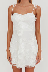 Arc Tied Straps Floral Mini Dress White