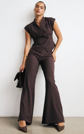 Poppy Pants - High Waist Darted Wide Leg Pants in Dark Chocolate