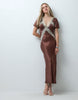 Reclaimed Vintage Satin Maxi Tea Dress With Lace Trim In Brown