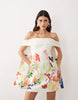 Arrange Bardot Mini Dress With Cape Detail In Abstract Painterly Print