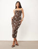 Embroidered Crochet Bandeau Midi Dress In Brown