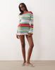Kiwi & Co Knitted High Neck Beach Mini Dress In Multi Stripe