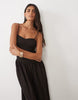 Shirred Bodice Broderie Maxi Dress In Chocolate